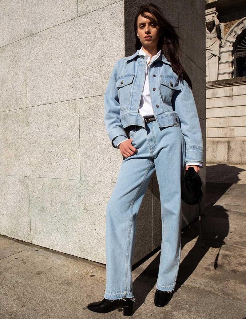 A  LINE Sicily Blue Cropped Denim Jacket
