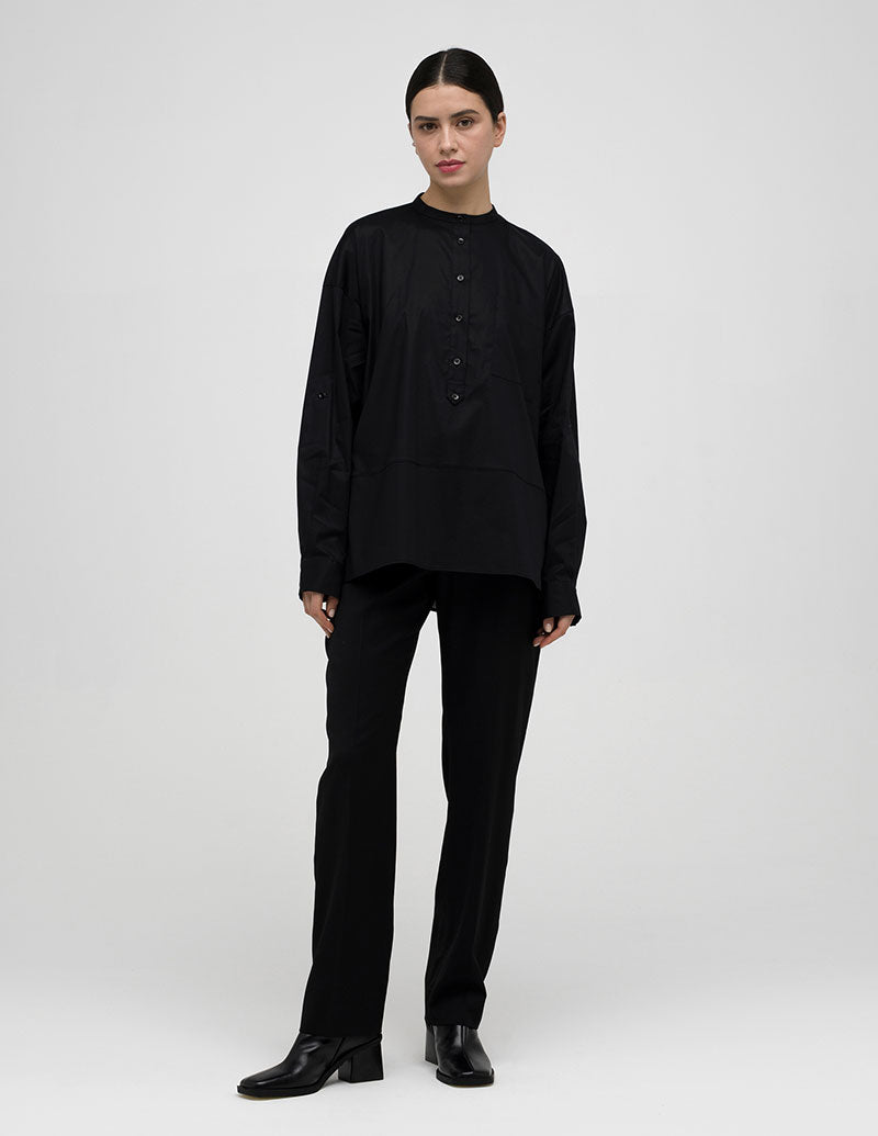 A  LINE Mandarin Collar Shirt Black