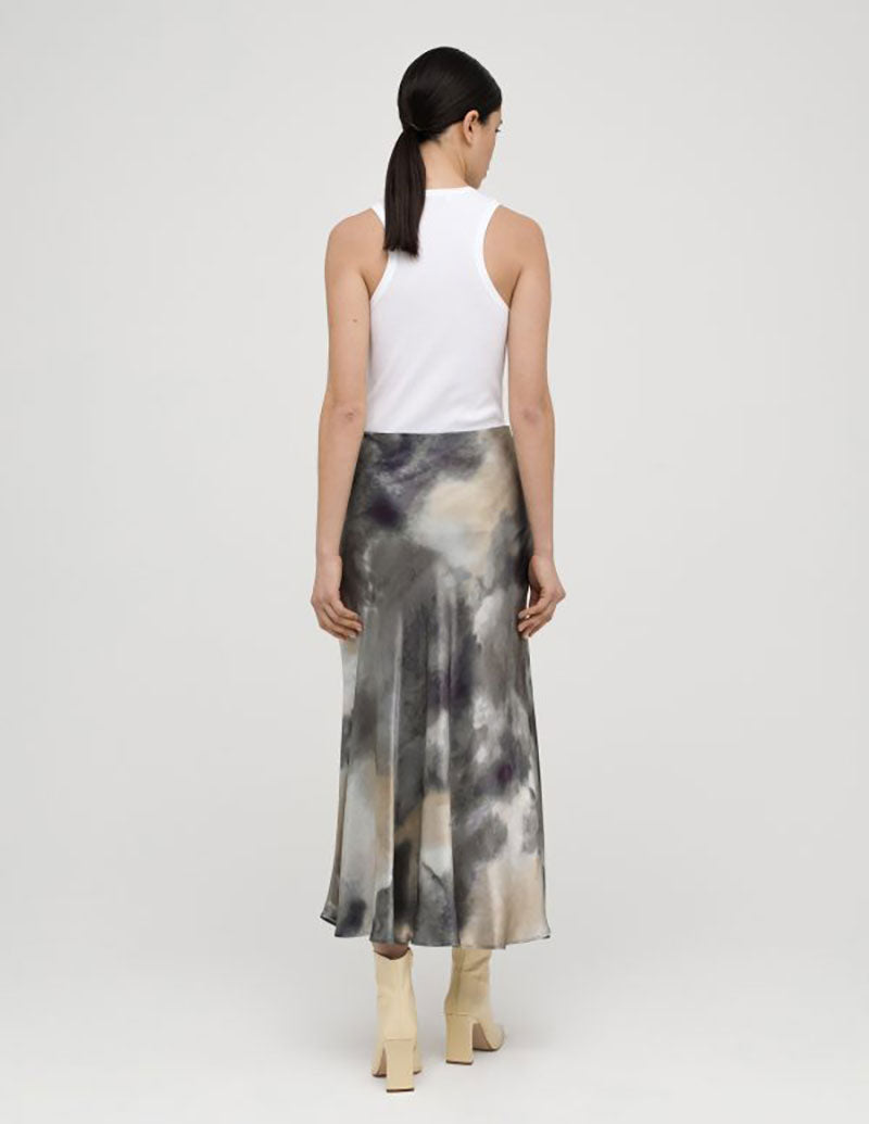 A  LINE Satin Ocean Print Skirt